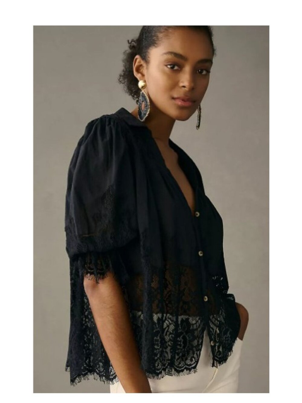 By Anthropologie Victorian Sheer-Lace Blouse, NWT, Size S